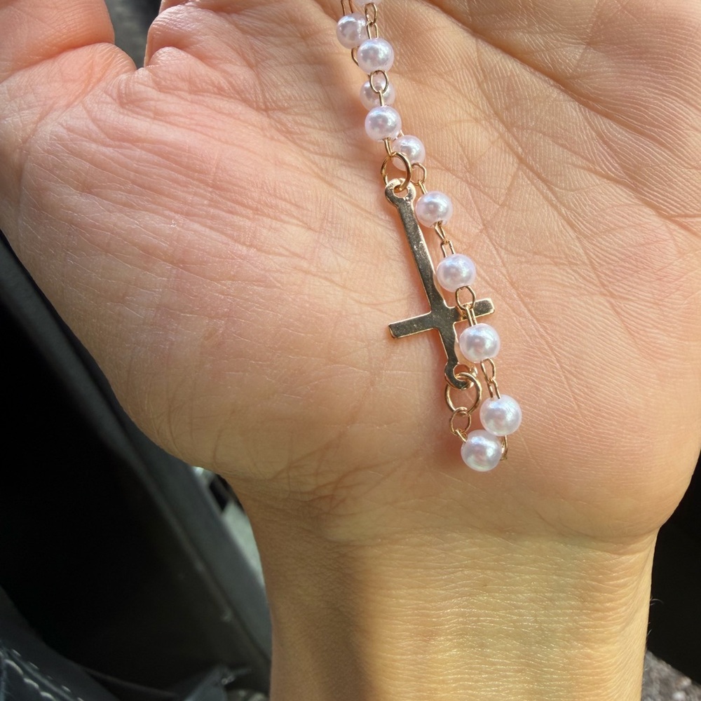 Delicate Pearl Cross Necklace Faith Christian Necklace - Picture 4 of 4